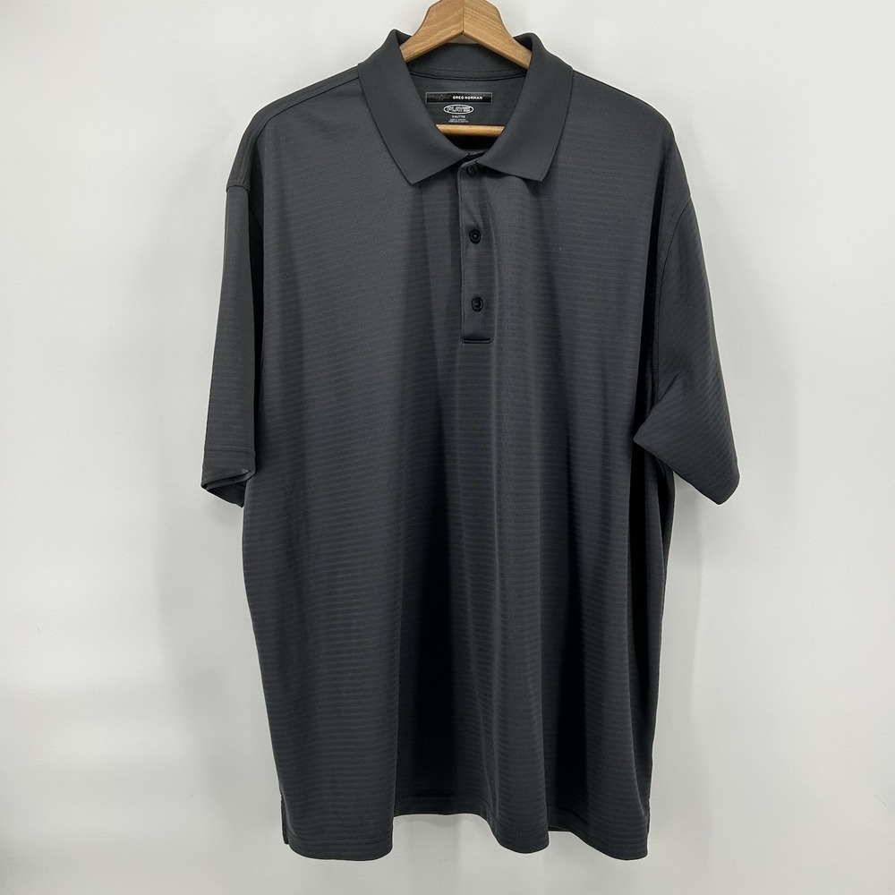 Greg Norman Play Dry Polo 2XL Gray Micro Stripe Golf‎ Performance Shirt Shark